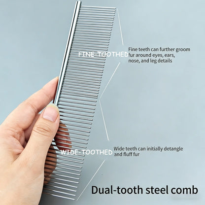 4PCS Pet Groomer Tools Shedding Grooming Kit - Self-Cleaning Slicker Brush, Dual-Sided Stainless Steel Dematting Comb, Tear Stain Comb, Fur Removal Tool for Long/Short Hair Dogs & Cats - Fur-Free Home Supplies