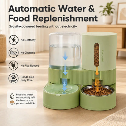 Kacoomi 2 Pack Gravity Pet Feeder and Water Dispenser Set for Cats and Small Dogs, Large Capacity with Stainless Steel Bowl