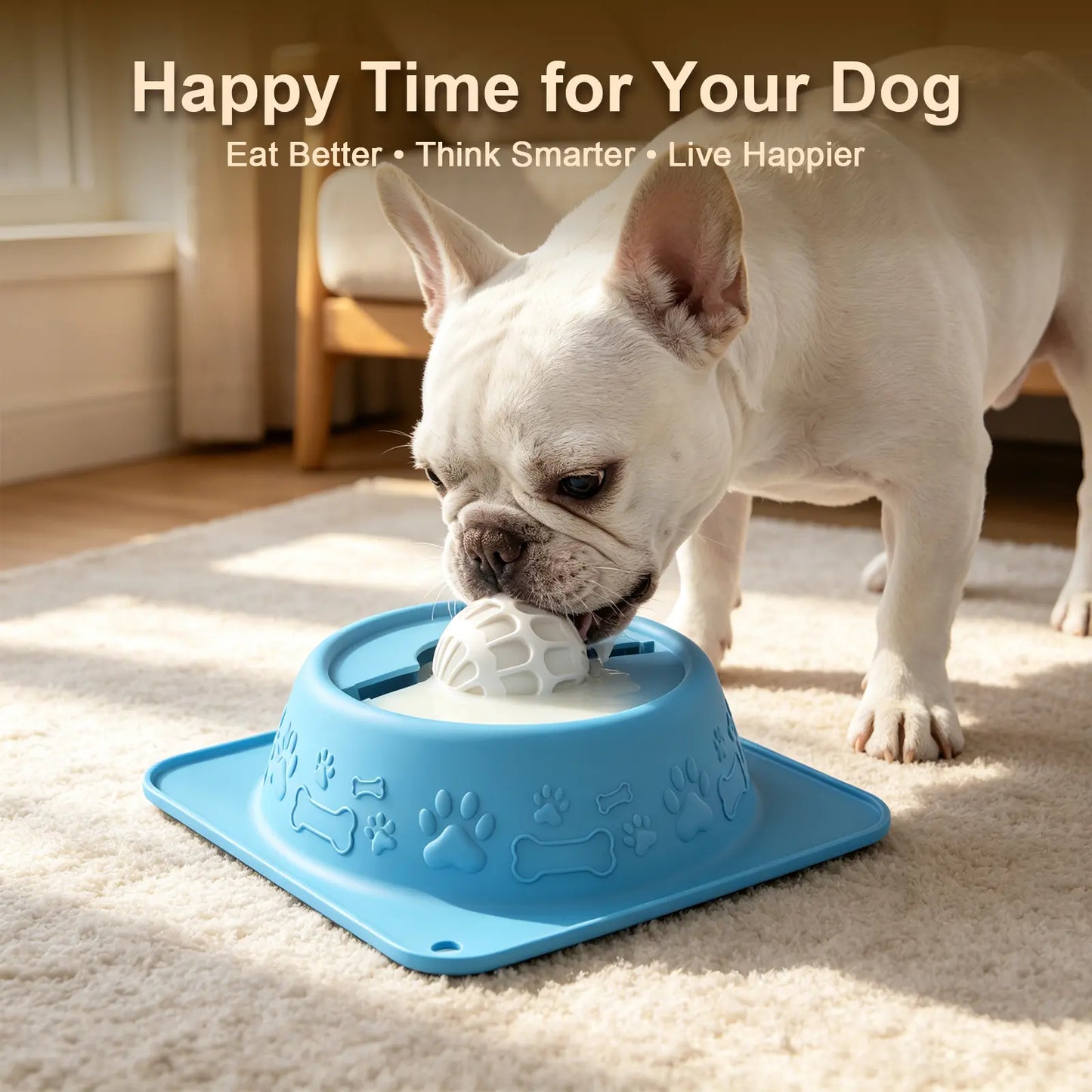 Dog & Cat Lick Bowl for Wet Treats, No-Spill Slow Feeder Puzzle Bowl for Yogurt, Bone Broth, Wet Food & Pet Puree, Non-Slip Pet Enrichment Bowl, Blue