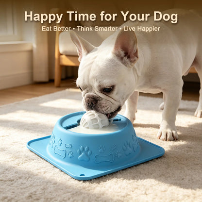 Dog & Cat Lick Bowl for Wet Treats, No-Spill Slow Feeder Puzzle Bowl for Yogurt, Bone Broth, Wet Food & Pet Puree, Non-Slip Pet Enrichment Bowl, Blue
