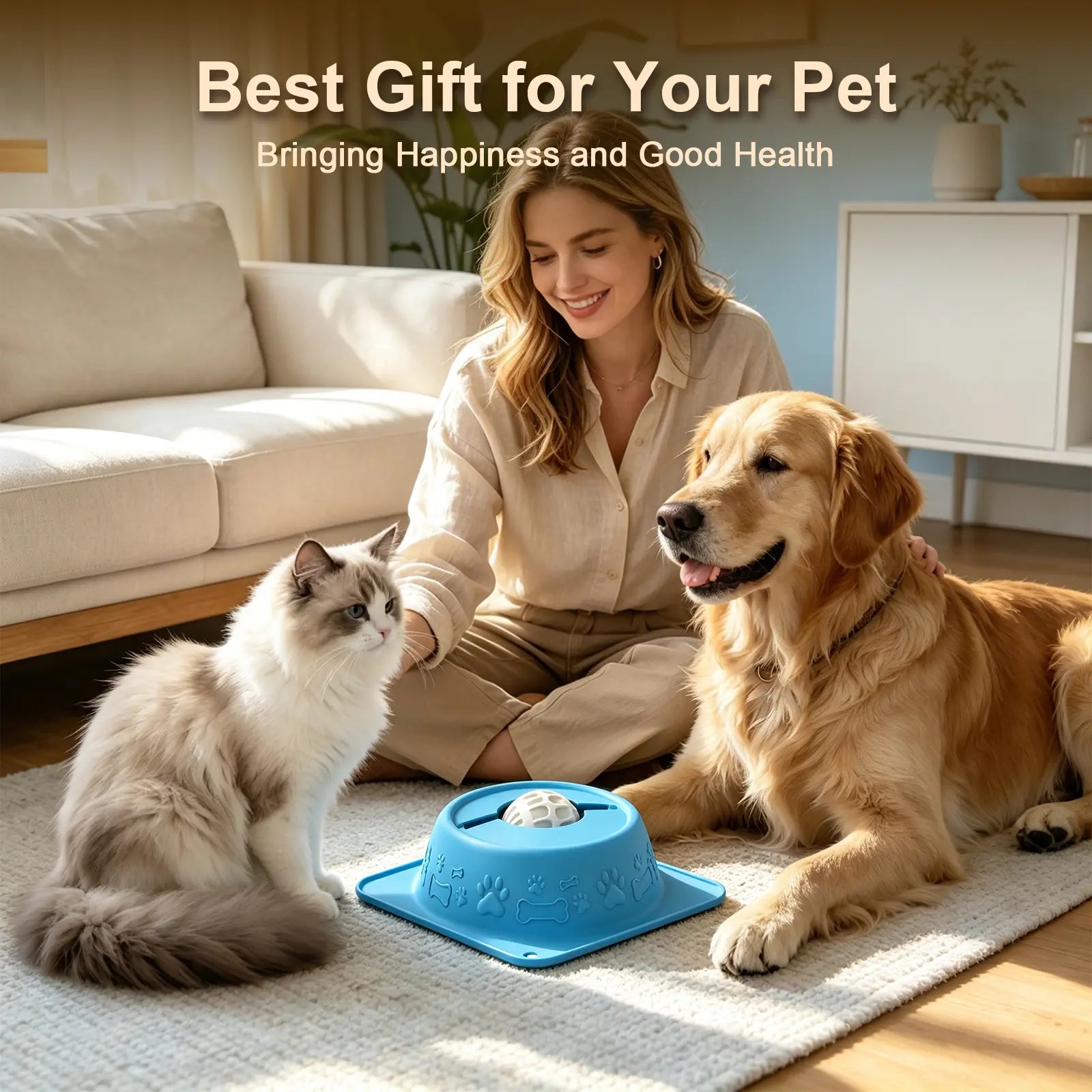 Dog & Cat Lick Bowl for Wet Treats, No-Spill Slow Feeder Puzzle Bowl for Yogurt, Bone Broth, Wet Food & Pet Puree, Non-Slip Pet Enrichment Bowl, Blue