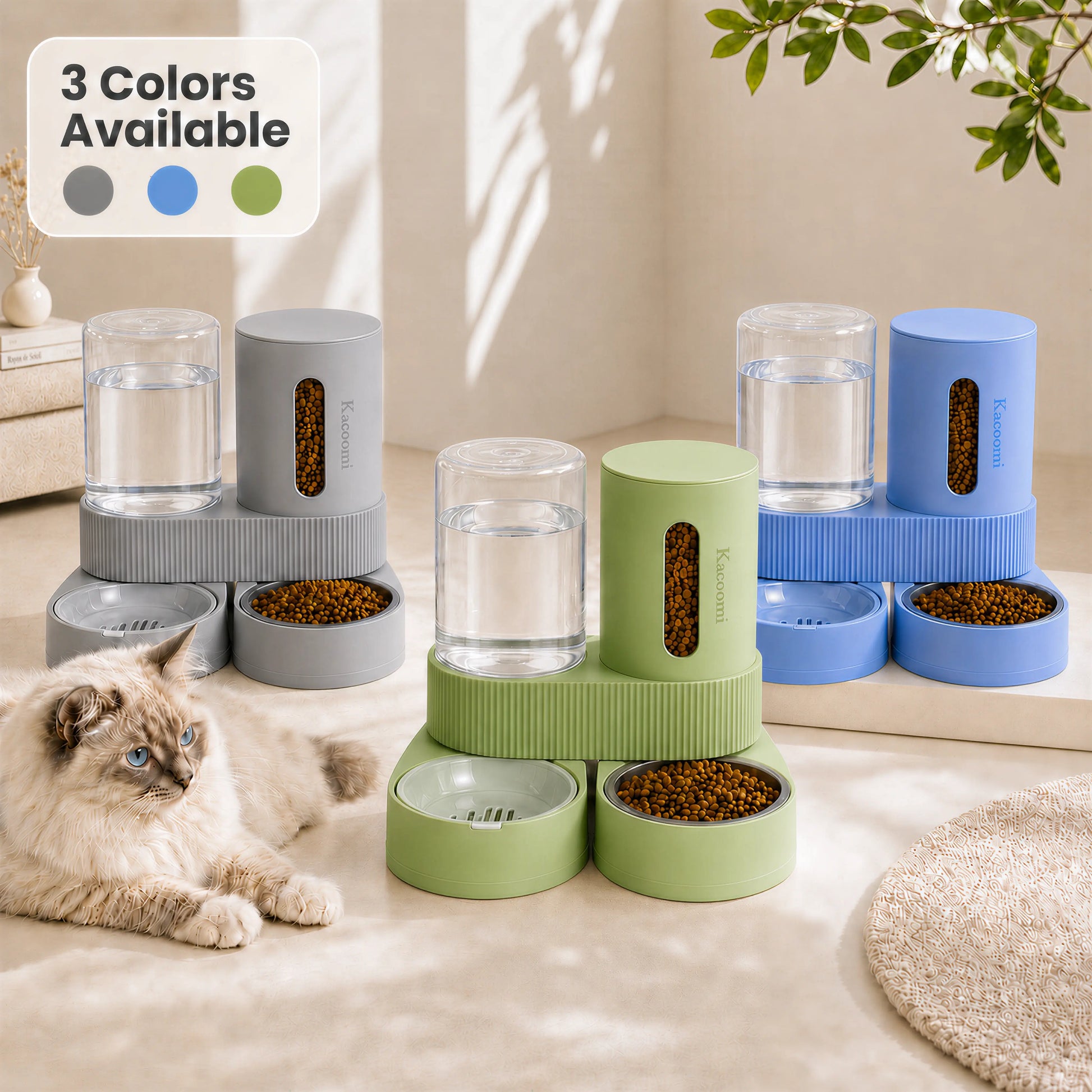 Kacoomi 2 Pack Gravity Pet Feeder and Water Dispenser Set for Cats and Small Dogs, Large Capacity with Stainless Steel Bowl