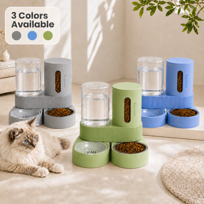 Kacoomi 2 Pack Gravity Pet Feeder and Water Dispenser Set for Cats and Small Dogs, Large Capacity with Stainless Steel Bowl