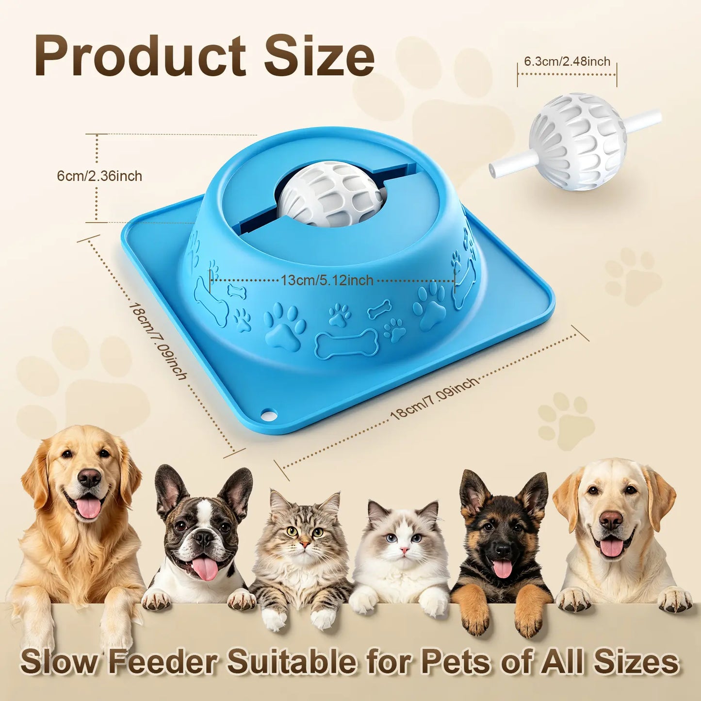 Dog & Cat Lick Bowl for Wet Treats, No-Spill Slow Feeder Puzzle Bowl for Yogurt, Bone Broth, Wet Food & Pet Puree, Non-Slip Pet Enrichment Bowl, Blue