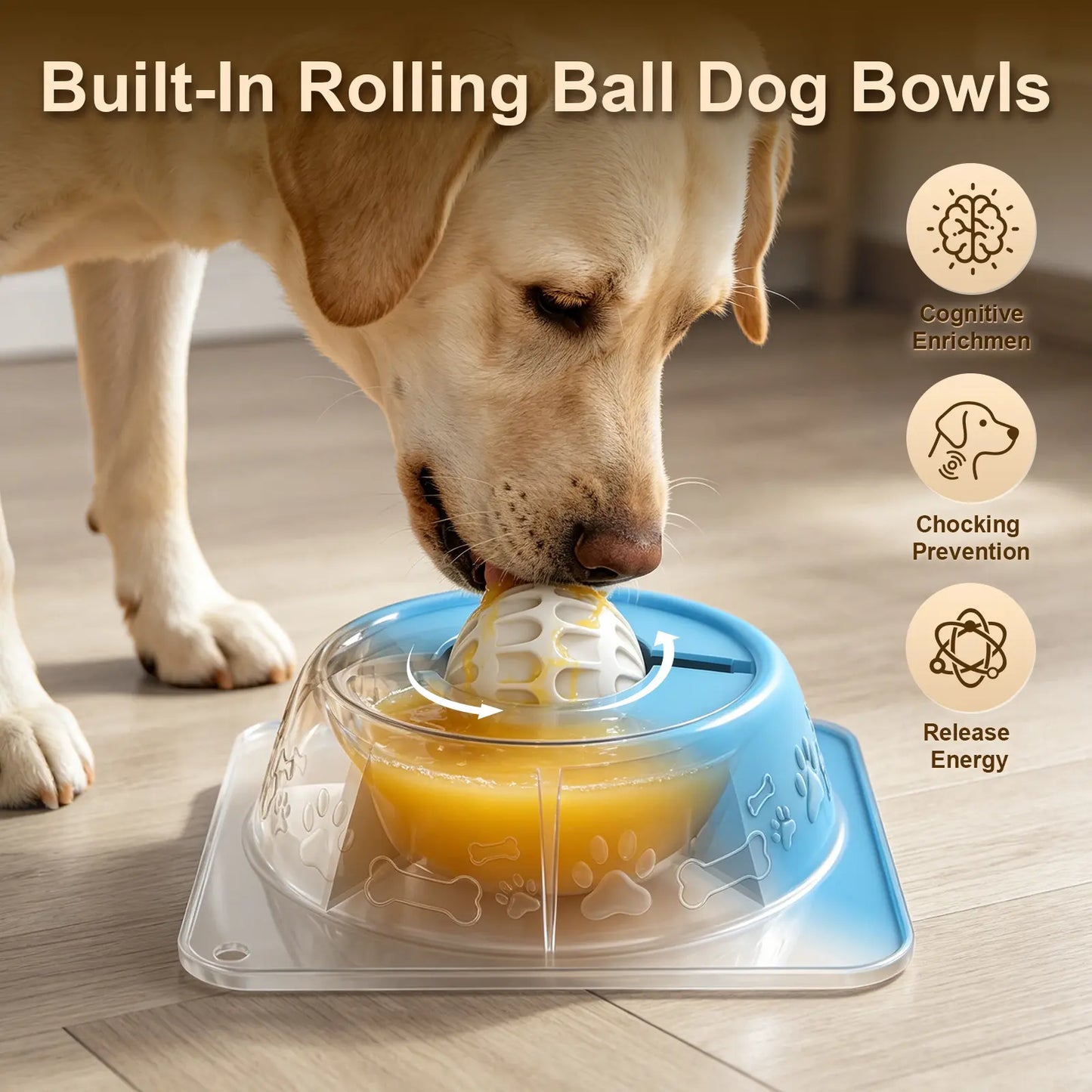 Dog & Cat Lick Bowl for Wet Treats, No-Spill Slow Feeder Puzzle Bowl for Yogurt, Bone Broth, Wet Food & Pet Puree, Non-Slip Pet Enrichment Bowl, Blue