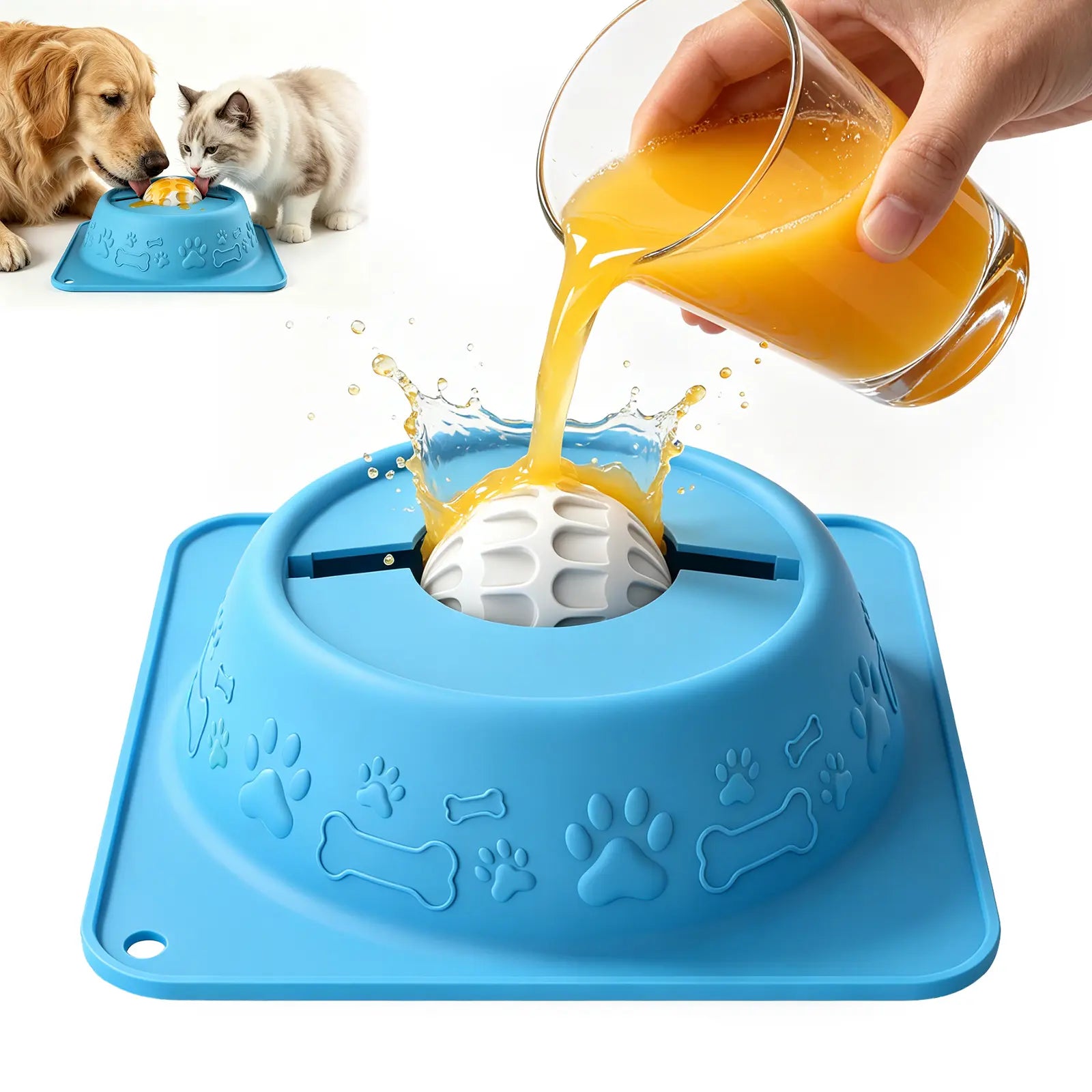 Dog & Cat Lick Bowl for Wet Treats, No-Spill Slow Feeder Puzzle Bowl for Yogurt, Bone Broth, Wet Food & Pet Puree, Non-Slip Pet Enrichment Bowl, Blue