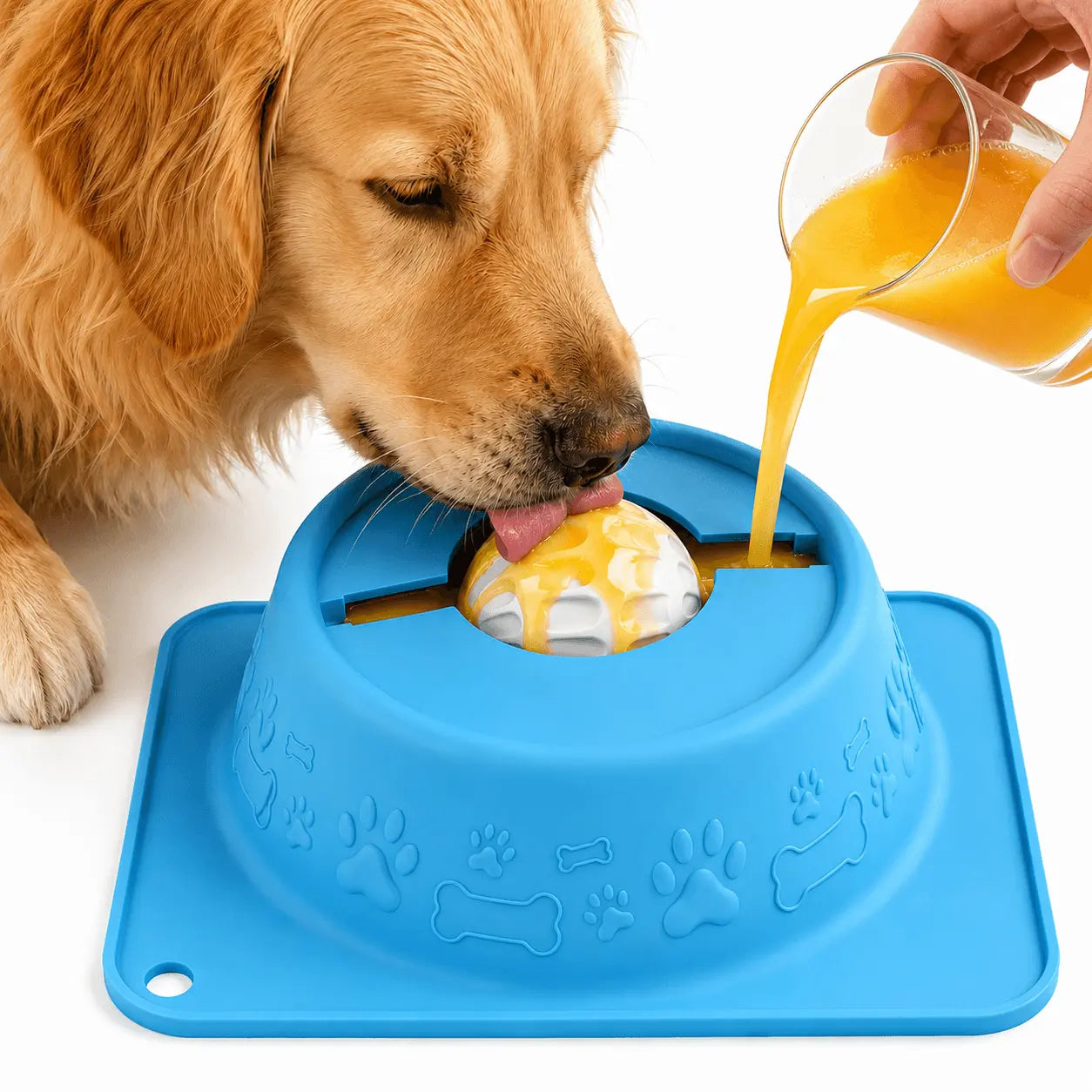 Dog & Cat Lick Bowl for Wet Treats, No-Spill Slow Feeder Puzzle Bowl for Yogurt, Bone Broth, Wet Food & Pet Puree, Non-Slip Pet Enrichment Bowl, Blue