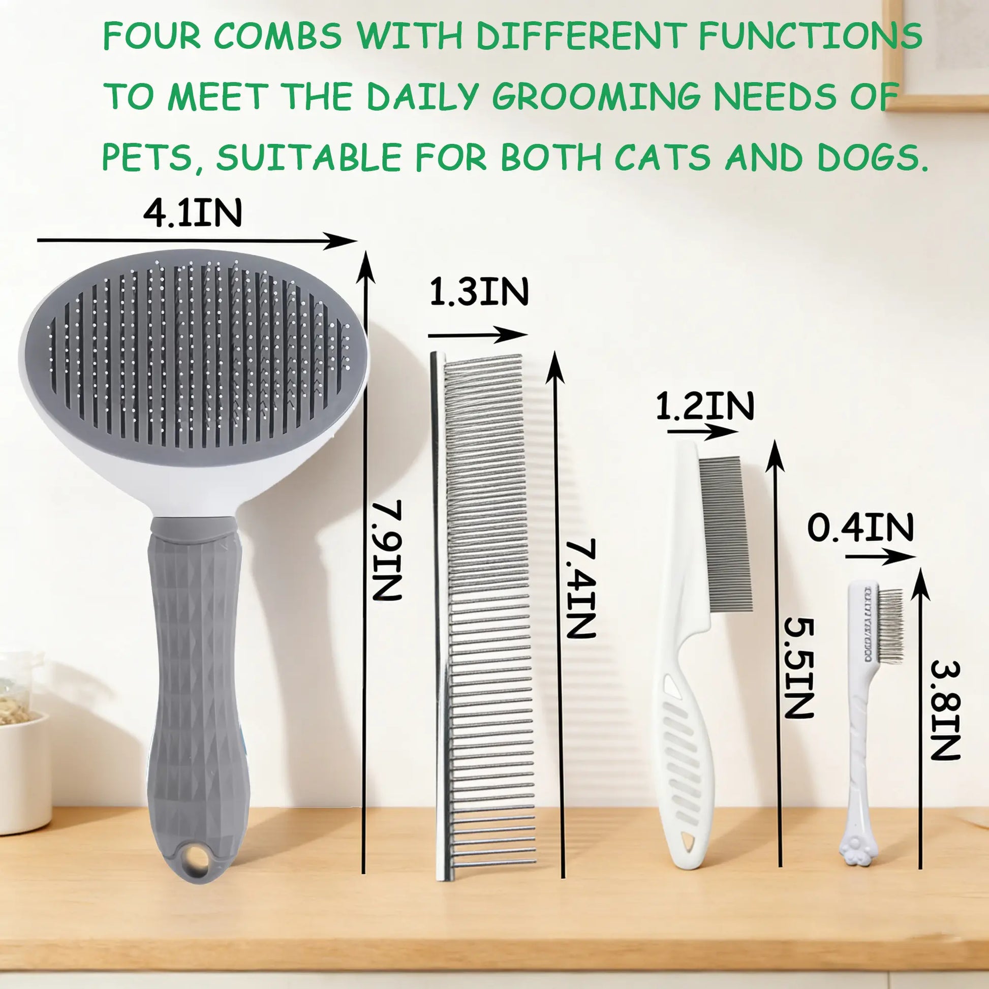 4PCS Pet Groomer Tools Shedding Grooming Kit - Self-Cleaning Slicker Brush, Dual-Sided Stainless Steel Dematting Comb, Tear Stain Comb, Fur Removal Tool for Long/Short Hair Dogs & Cats - Fur-Free Home Supplies