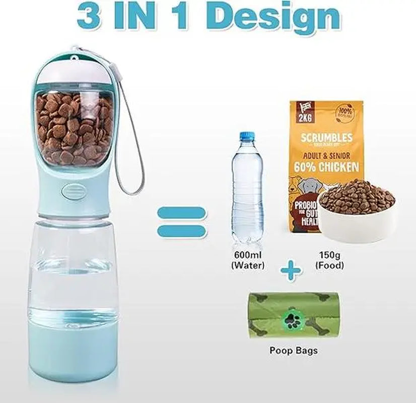 Dog Water Bottle with Food Container, Travelpuppy Water Bowl, Portable Pet Dispenser,Dog Stuff Accessories Items, Automaticfeeder Feeding, Puppy Essentials Necessitiesfor Yorkie Chihuahua Cat Walking and Hiking