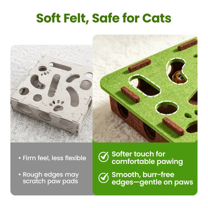 Potaroma Felt Maze Cat Puzzle Toy, Interactive Hide-And-Seek Box with 3 Jingle Balls, Indoor Enrichment Hunting Play for Kittens & Adult Cats to Relieve Boredom & Burn Energy