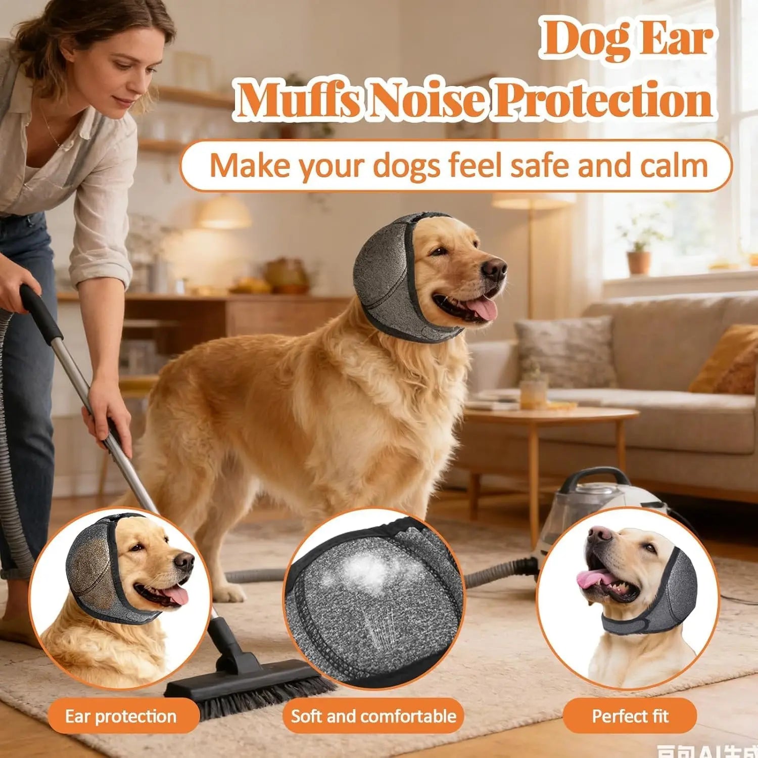 Dog Ears Cover, Dog Ear Muffs Noise Protection, Adjustable No Shake Ear Wrap Comfortable Quiet Dogs Calming Hood Blow,Doggy Head Warp Ear Protection for Hematoma Fireworks Bath Swim Blow