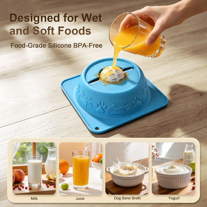 Dog & Cat Lick Bowl for Wet Treats, No-Spill Slow Feeder Puzzle Bowl for Yogurt, Bone Broth, Wet Food & Pet Puree, Non-Slip Pet Enrichment Bowl, Blue