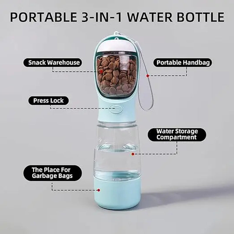 Dog Water Bottle with Food Container, Travelpuppy Water Bowl, Portable Pet Dispenser,Dog Stuff Accessories Items, Automaticfeeder Feeding, Puppy Essentials Necessitiesfor Yorkie Chihuahua Cat Walking and Hiking