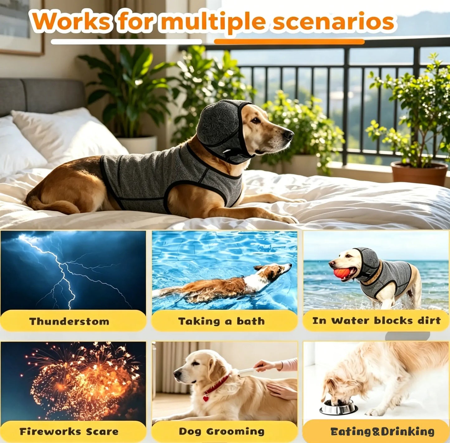 Dog Ears Cover, Dog Ear Muffs Noise Protection, Adjustable No Shake Ear Wrap Comfortable Quiet Dogs Calming Hood Blow,Doggy Head Warp Ear Protection for Hematoma Fireworks Bath Swim Blow