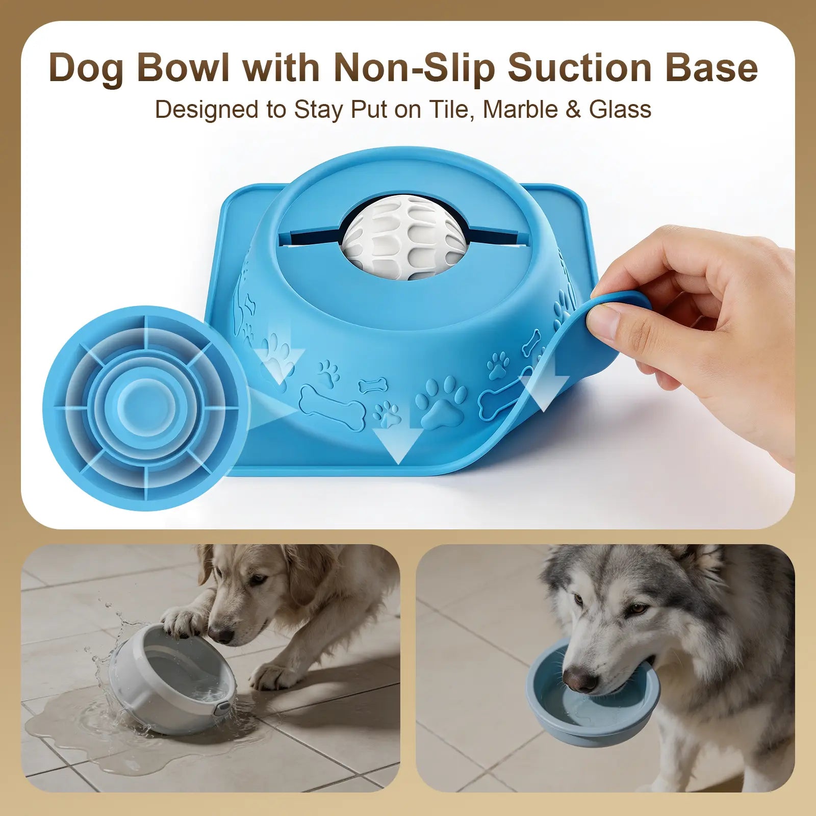 Dog & Cat Lick Bowl for Wet Treats, No-Spill Slow Feeder Puzzle Bowl for Yogurt, Bone Broth, Wet Food & Pet Puree, Non-Slip Pet Enrichment Bowl, Blue